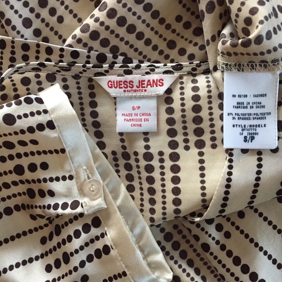 Guess Jeans short sleeve faux wrap Petite Small Dress cream & black color - Picture 8 of 8